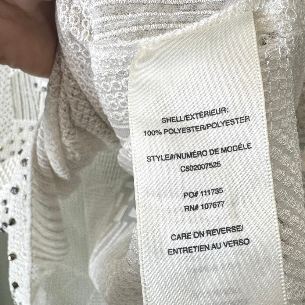 ALICE + OLIVIA Embellished Mesh Blouse White Silver Beaded Sheer Sz Small Bride - Picture 9 of 10